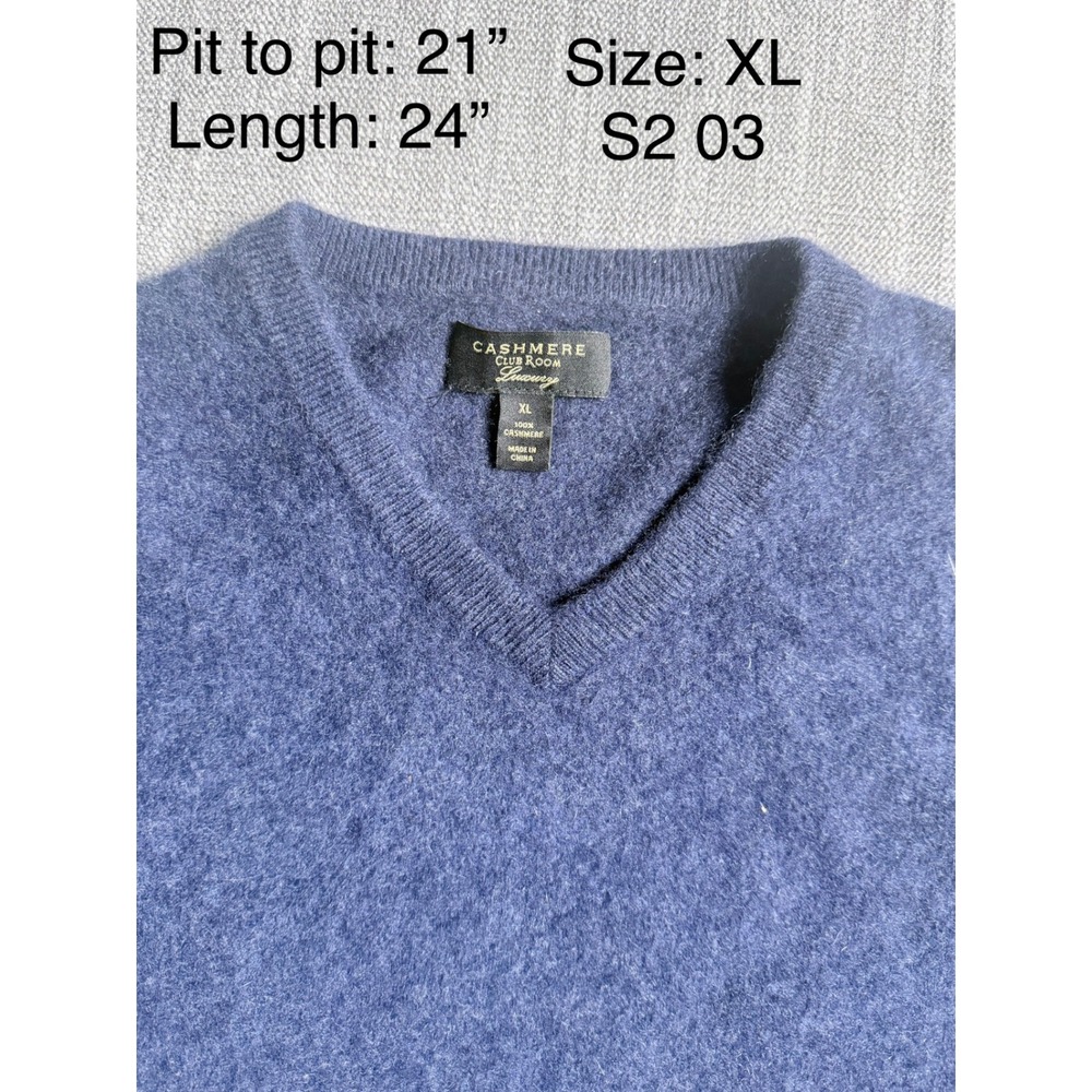 Club Room Luxury Cashmere Sweater Mens XL Navy Blue V-Neck Long Sleeve Knit - Picture 2 of 3